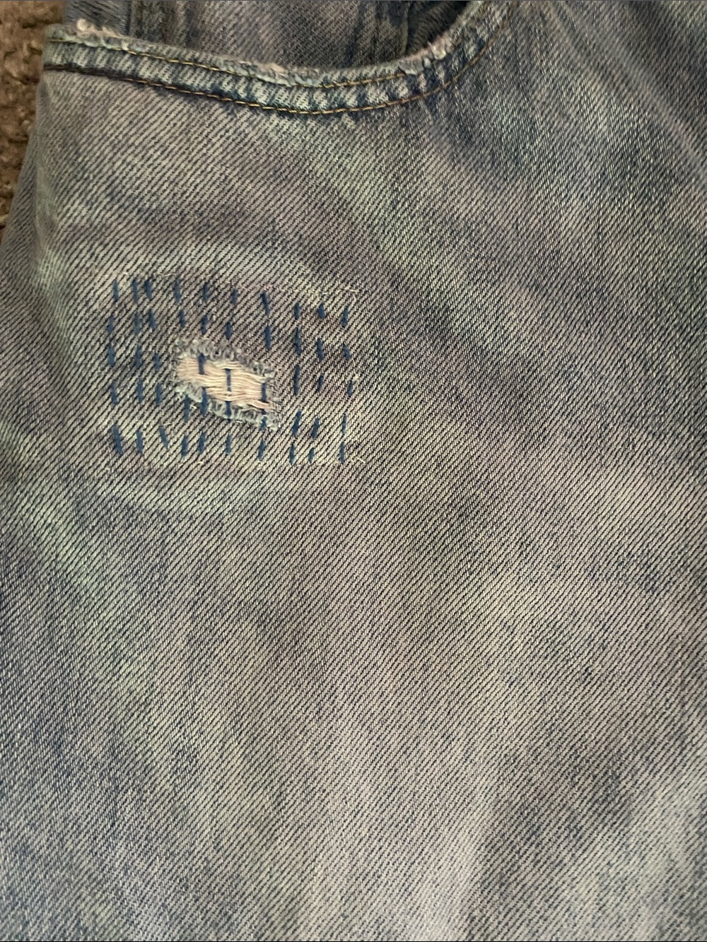 Everlane Two-Tone Patch and hand stitch mend cropped  Jeans - Picture 9 of 10
